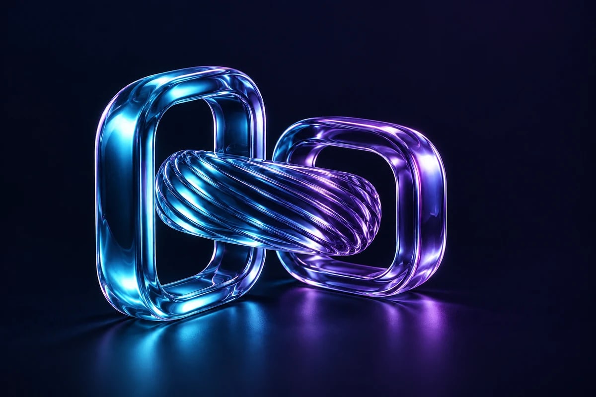Connected flow, blue and purple glass illustration